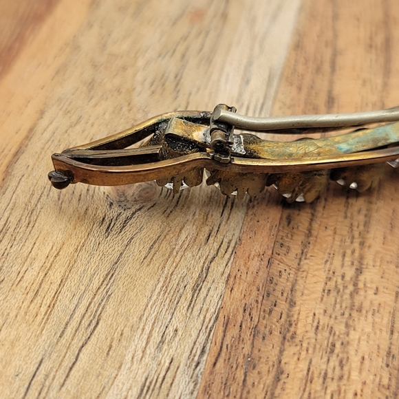 Beautiful Antique Late Edwardian Gold Filled Rhinestone C-Clasp Bar Brooch Pin - Picture 7 of 12